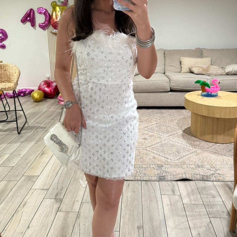 Lulus white sequin/ feather dress!!!